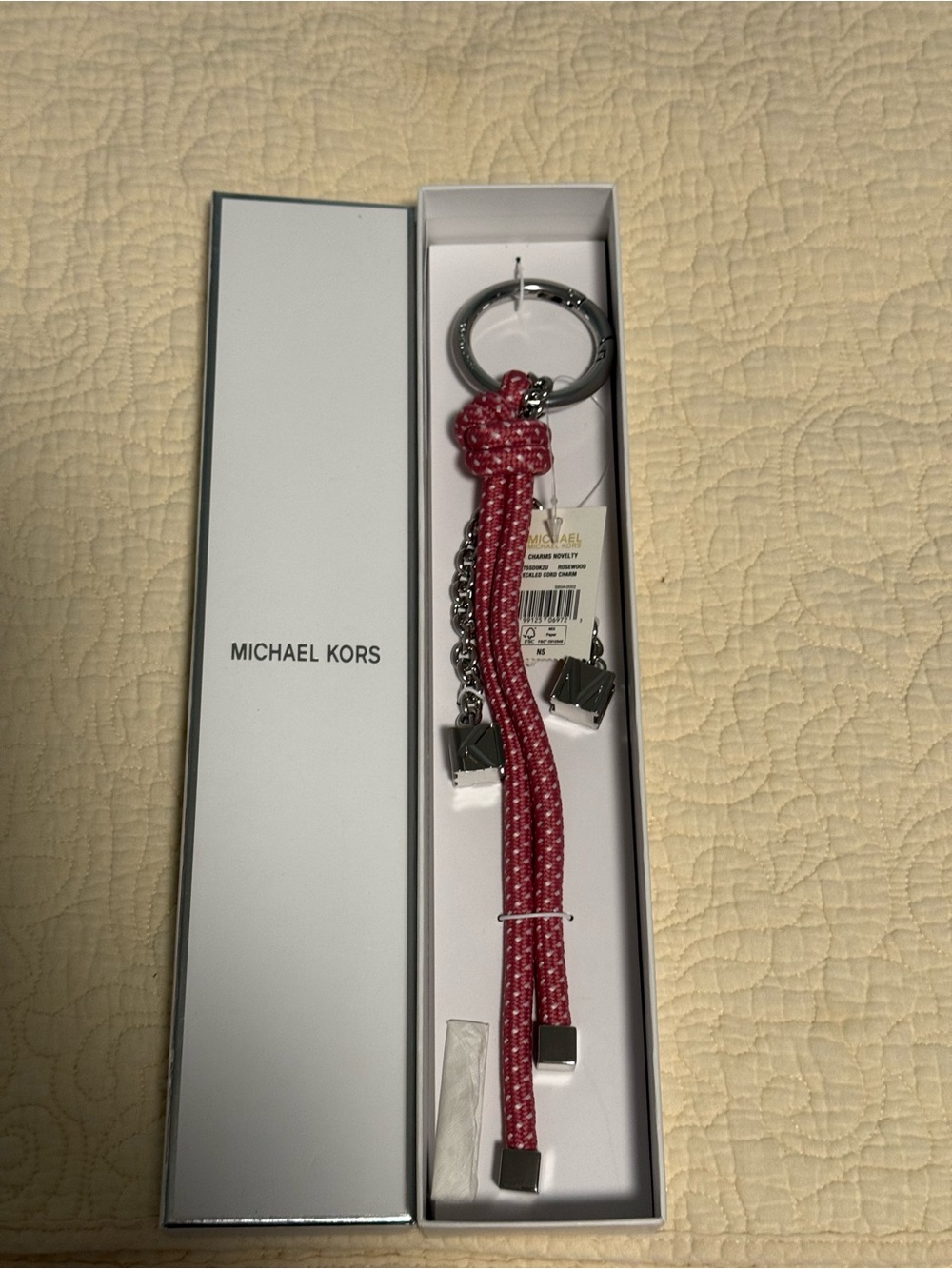 Michael Kors “Rosewood” Pink Braided Rope Bagcharm/Keyring with Silver Accents!